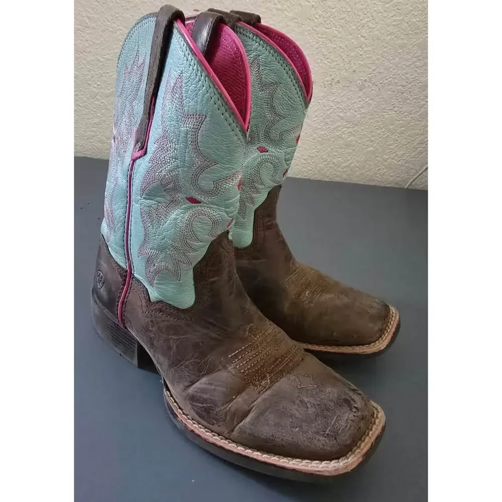 Ariat Kids Western Cowboy Boots Leather Square Toe Size 1.5
